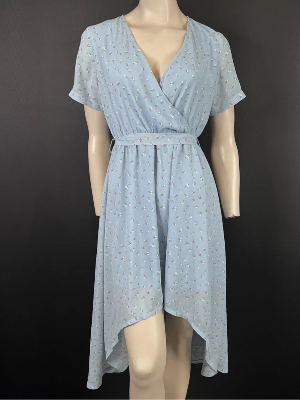 Nasty Gal Light Blue Floral Wrap High-Low Dress